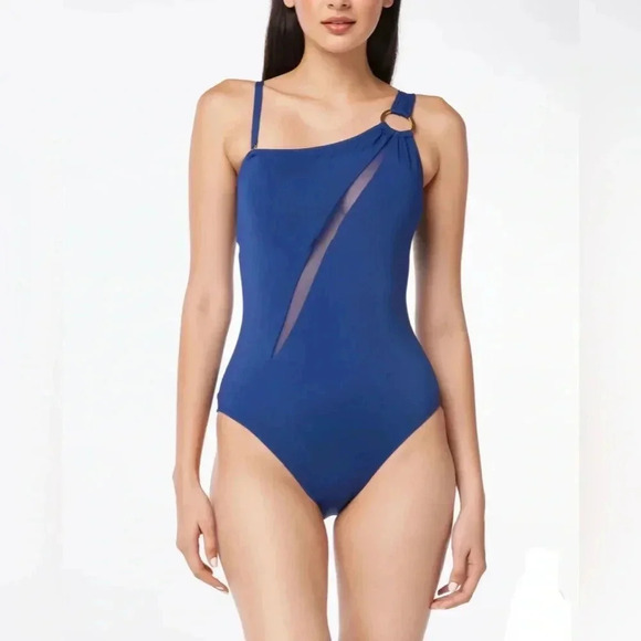 BLEU BY ROD BEATTIE RING ME UP ASYMMETRICAL ONE SHOULDER ONE PIECE - Picture 2 of 11